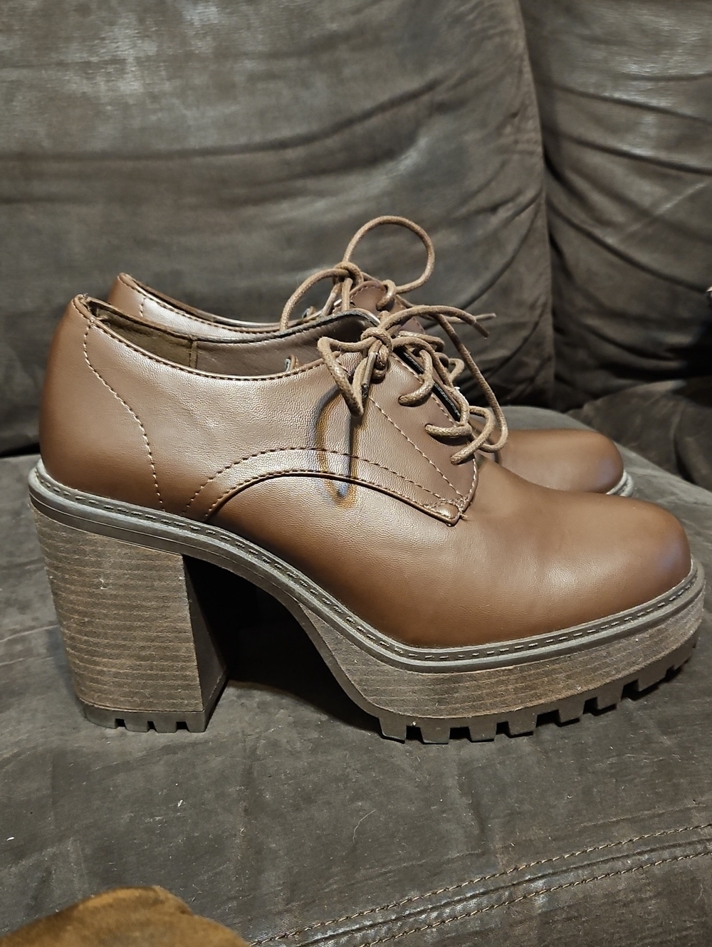 torrid Brown Lug Sole Platform Block Heel Oxfords